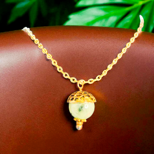Nature-Inspired Green Jade Acorn Necklace in Gold