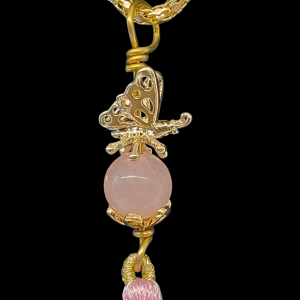 Elegant Butterfly Necklace: 14k Gold Filled, Boho Tassel, Rose Quartz, Summer Jewelry Gift
