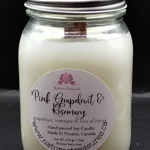 Grapefruit Rosemary Soy Wax Candle - Mason Jar 80+ Hours Burn Time - Wooden Wick