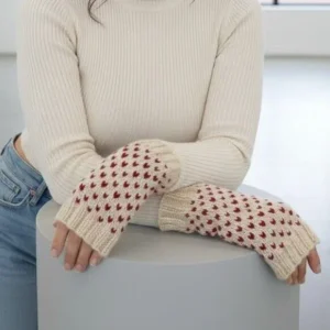 Handknit Tiny Heart Fingerless Gloves Valentines Love