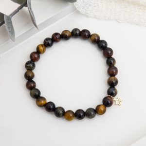 Unisex Tiger Eye Beaded Bracelet with Gold Star Charm – Strength & Clarity Crystal Jewelry