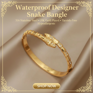18k Gold Plated Snake Bangle | Tarnish-Free Stainless Steel |
