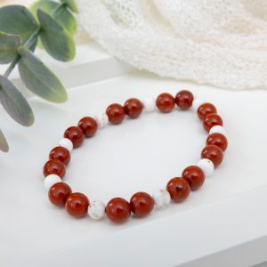 Unisex Red Jasper & White Magnesite Beaded Bracelet