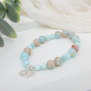 Imperial Sea Jasper & Hemimorphite Bracelet with Sterling Silver Lotus