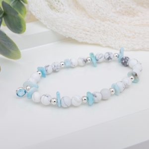 White Howlite & Larimar Bracelet with Aquamarine Birthstone