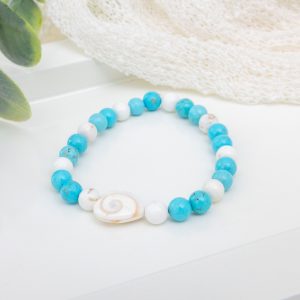 Blue & White Magnesite Bracelet with Shiva Eye Pearl