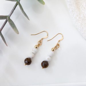 African Opal & Matte Magnesite Dangle Earrings — 14K Gold-Filled Accents & Hooks