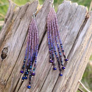 Twilight Amethyst Ombre Beaded Fringe Earrings