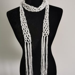 Crochet Sequin Skinny Scarf, White Sequin Neck Tie