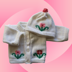 Flower Baby Sweater, Handmade Knitted Baby Sweater, Personalized Baby Sweater