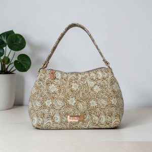 White Patterned Cork Fabric, rose gold hardware.
