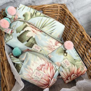 Tropical Makeup Bag Set, Palm Leaf Cosmetic Pouches, Travel Toiletry Organizer, Floral Zipper Bags with Pom Poms, Vacation Essentials Gift