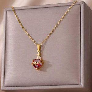 Sacred Heart Cross Pendant Necklace | 18K Gold Plated