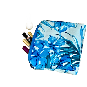 Ice Blue Flower Makeup Bag