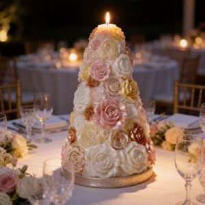 Wedding Party Table, Rose Tree Centerpiece Candle