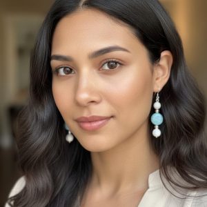 Howlite & Larimar Dangle Earrings — Sterling Silver Beads & Hooks