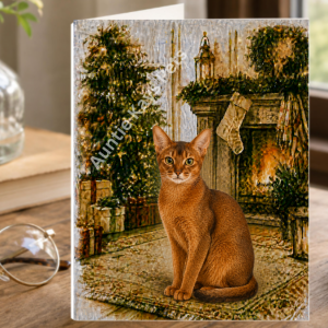 Cozy Fireside Pet Christmas Notecard – Watercolor Dog & Cat Breed Design, Blank Inside