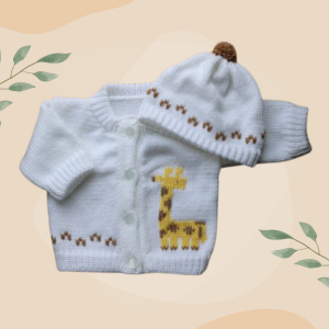Giraffe Baby Sweater, Personalized Knitted Infant Cardigan, Safari Shower Gift